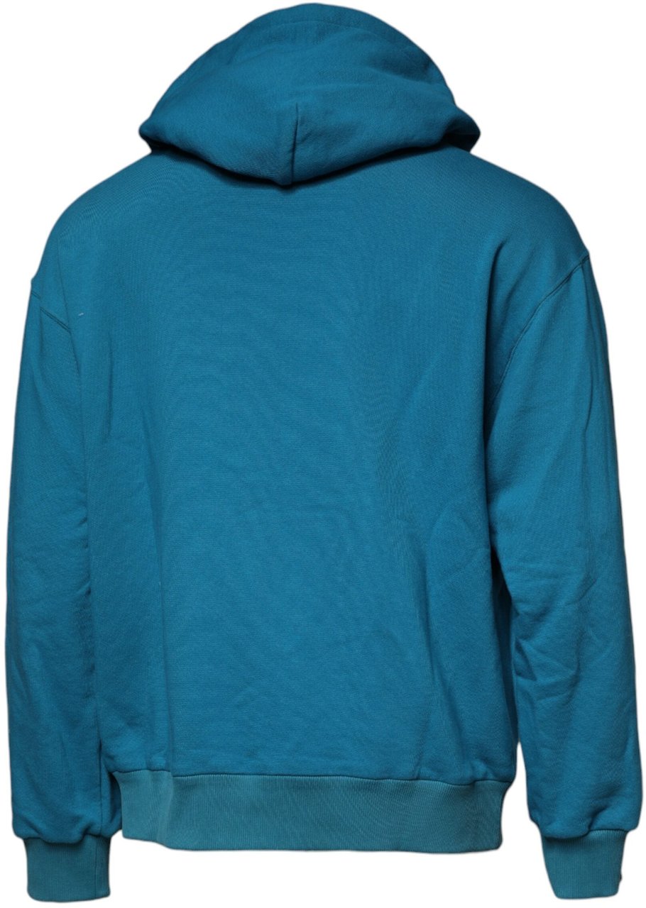 Dolce & Gabbana Blue Logo Cotton Hooded Sweatshirt Sweater Blauw