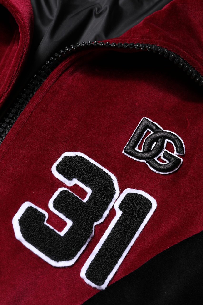 Dolce & Gabbana Red Black Cotton Logo FullZip Bomber Jacket Divers