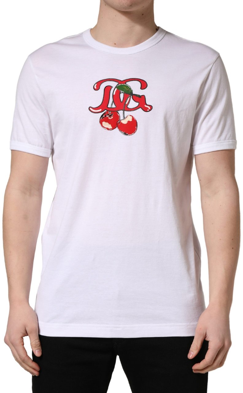 Dolce & Gabbana White DG Cherries Cotton Crew Neck T-shirt Wit