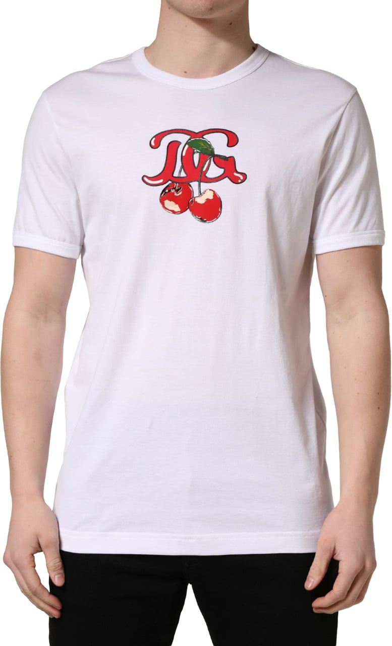 Dolce & Gabbana White DG Cherries Cotton Crew Neck T-shirt Wit