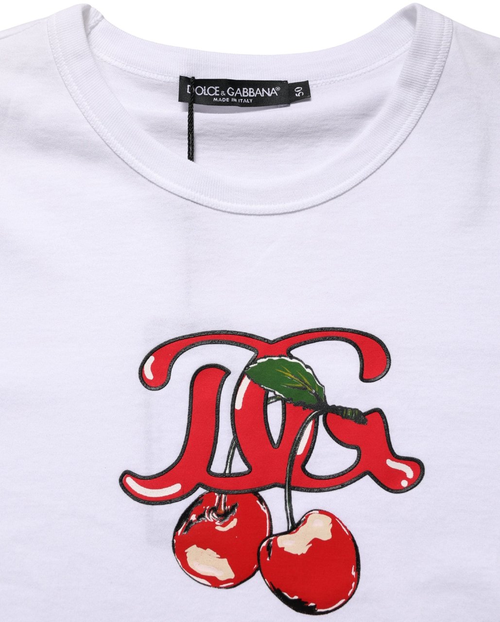 Dolce & Gabbana White DG Cherries Cotton Crew Neck T-shirt Wit