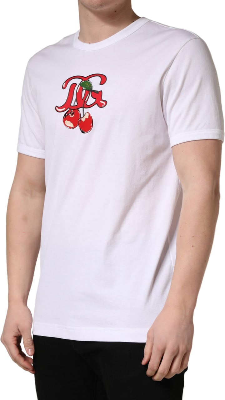Dolce & Gabbana White DG Cherries Cotton Crew Neck T-shirt Wit