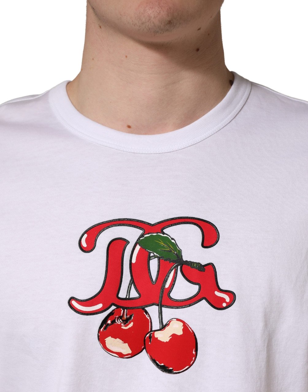 Dolce & Gabbana White DG Cherries Cotton Crew Neck T-shirt Wit
