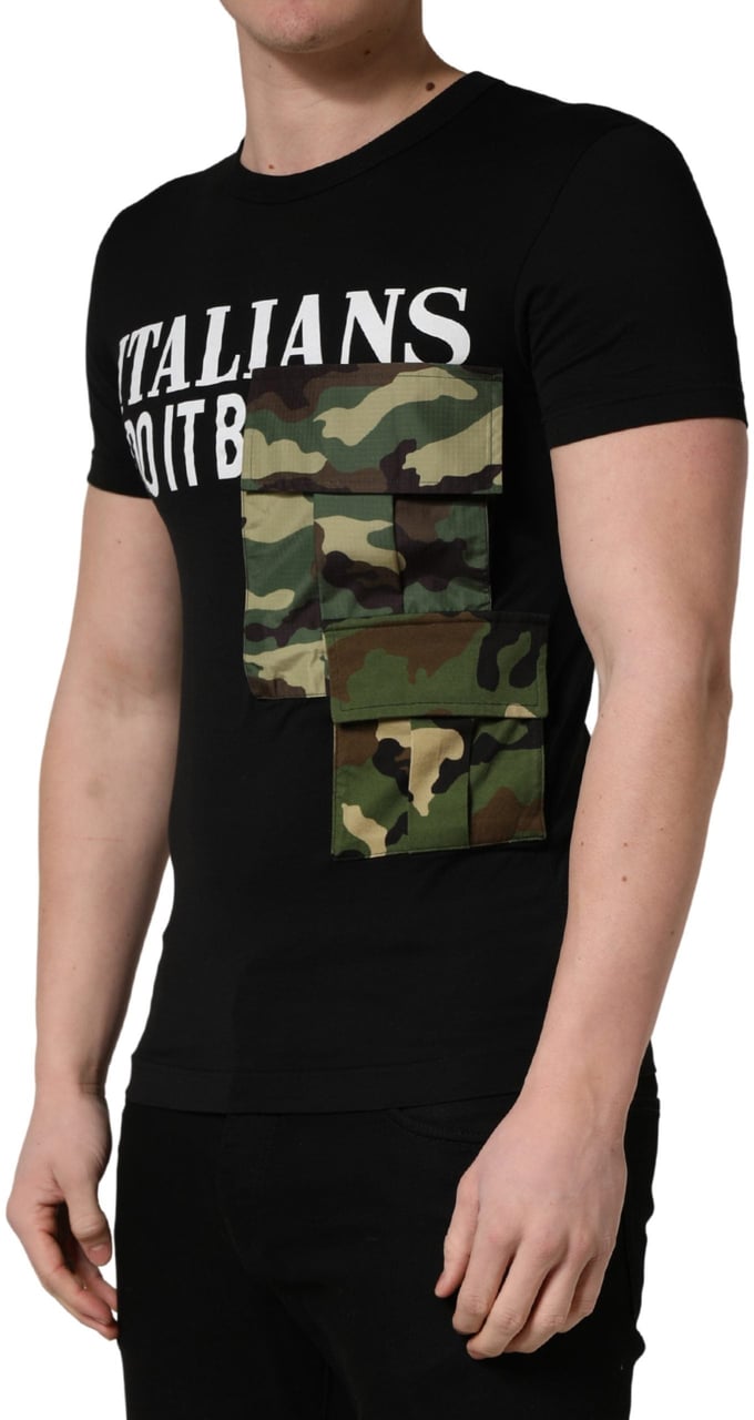 Dolce & Gabbana Black Italians Do It Better Camo Pocket Men T-shirt Zwart