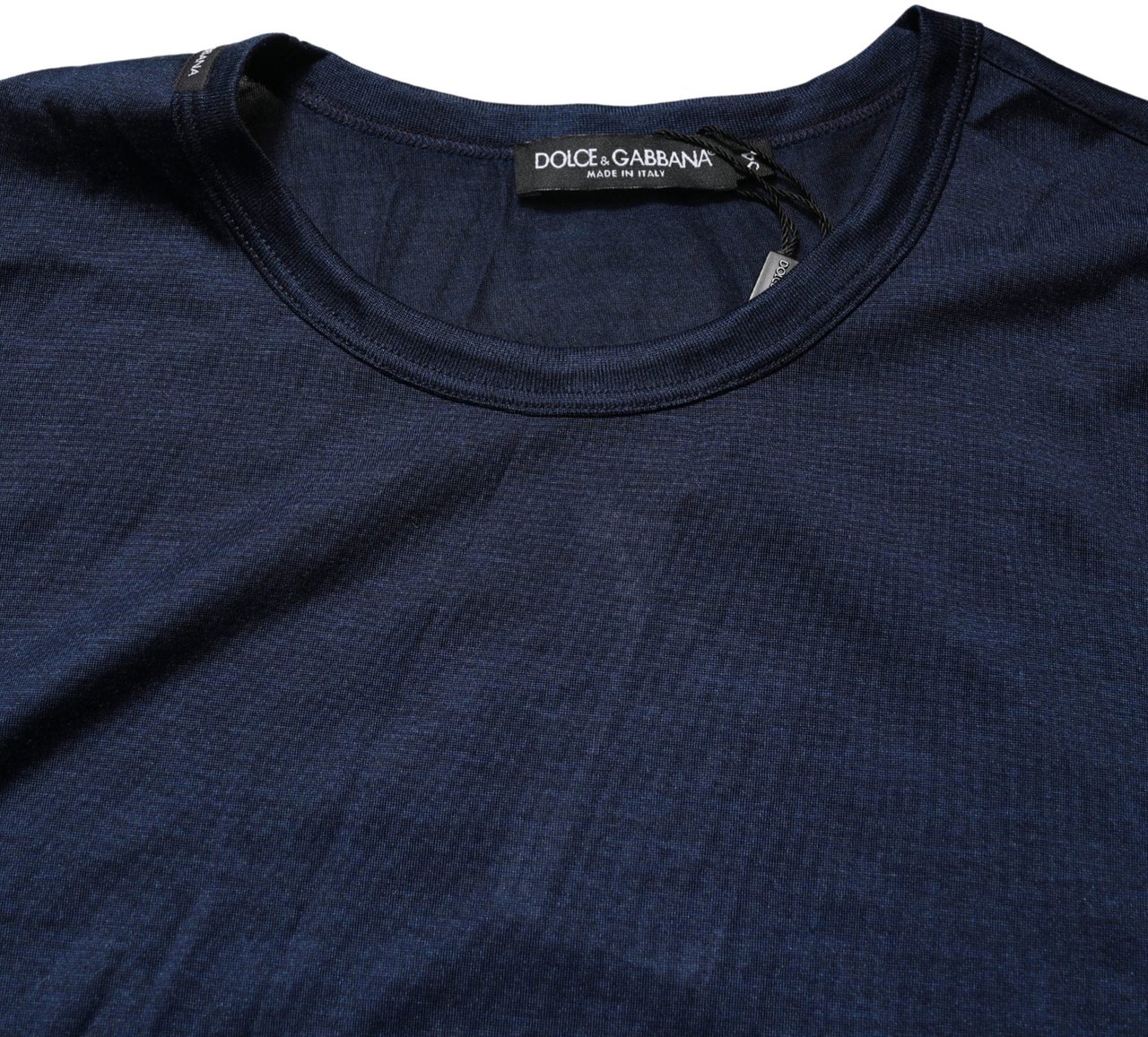 Dolce & Gabbana Dark Blue Silk Short Sleeve CrewNeck T-shirt Blauw