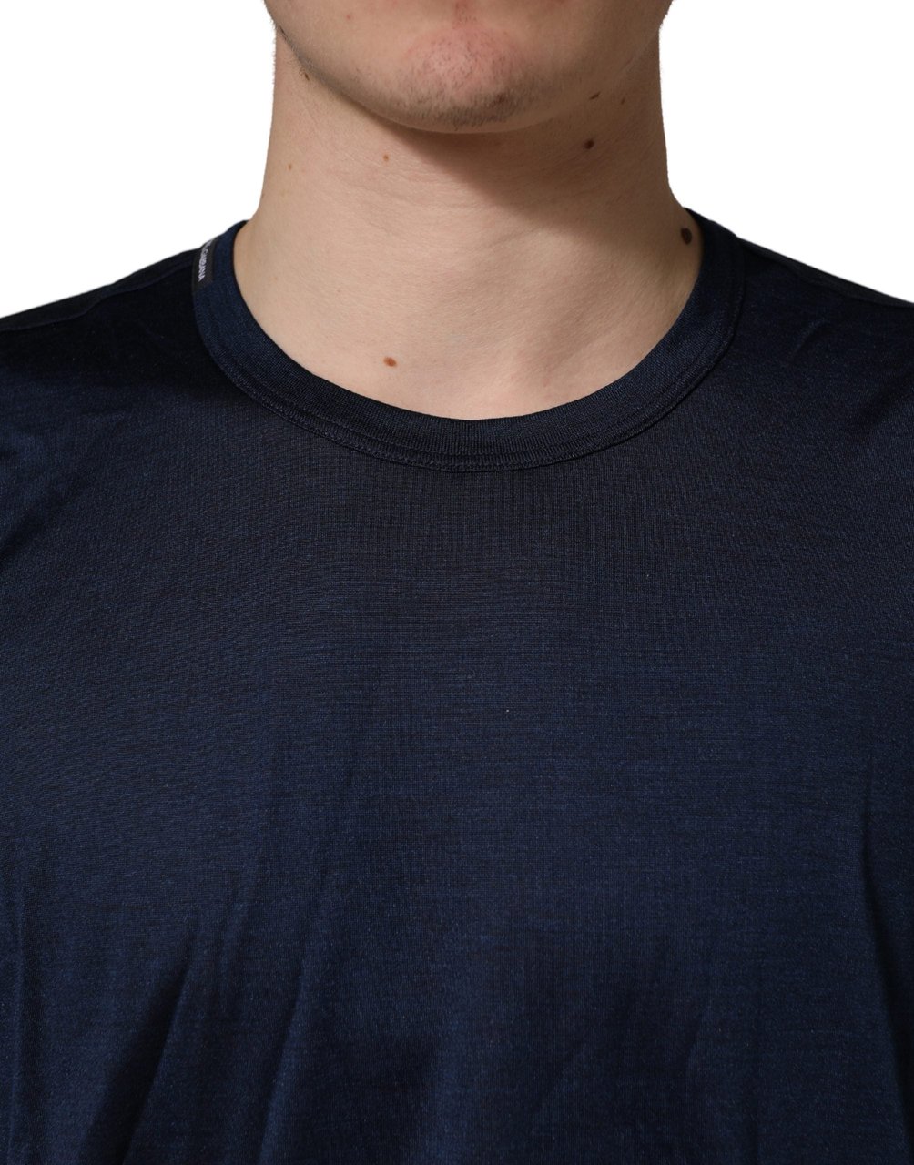 Dolce & Gabbana Dark Blue Silk Short Sleeve CrewNeck T-shirt Blauw