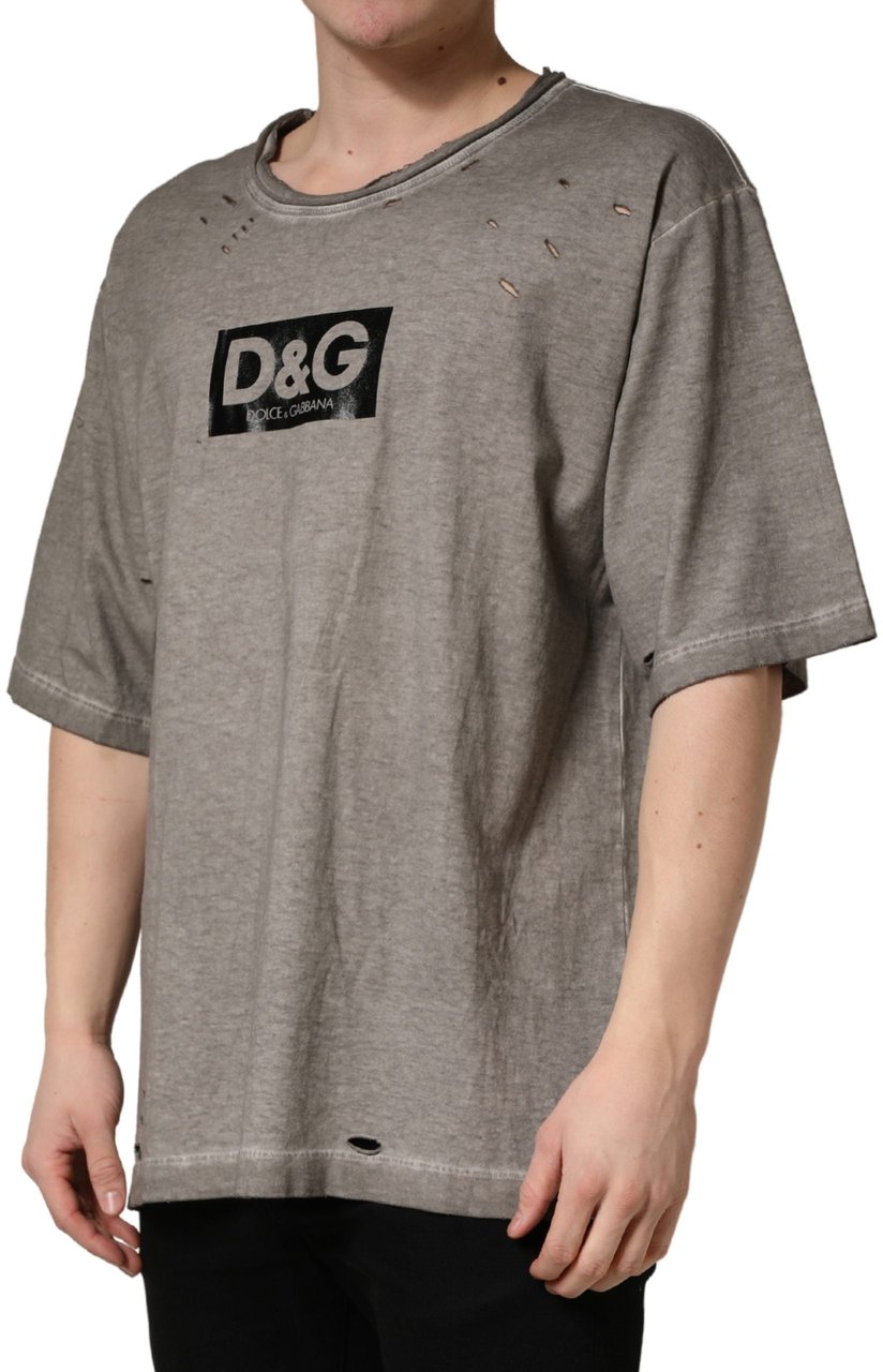 Dolce & Gabbana Gray DG Logo Print Cotton Round Neck T-shirt Grijs