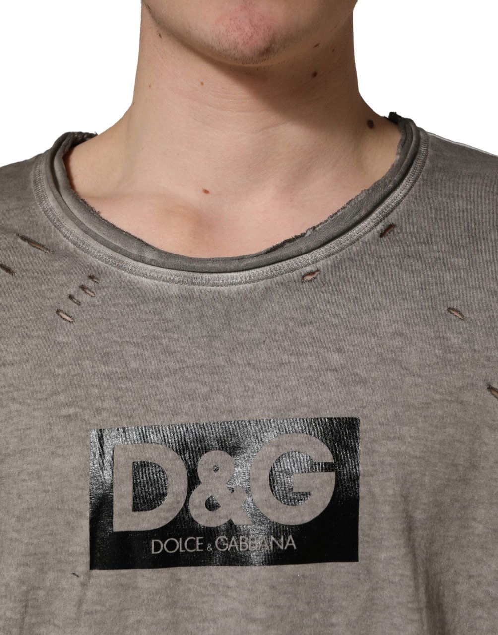 Dolce & Gabbana Gray DG Logo Print Cotton Round Neck T-shirt Grijs