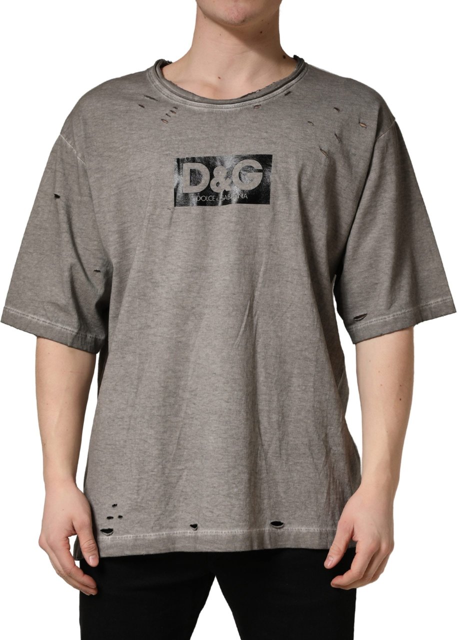 Dolce & Gabbana Gray DG Logo Print Cotton Round Neck T-shirt Grijs