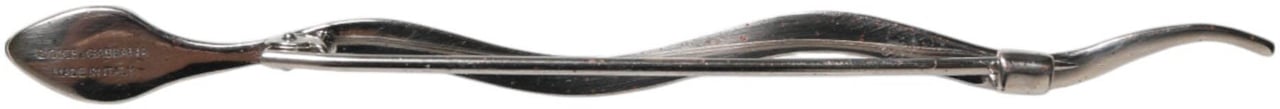 Dolce & Gabbana Silver Brass Crystal Spilla Serpente Mens Brooch Pin Zilver