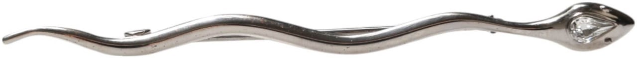 Dolce & Gabbana Silver Brass Crystal Spilla Serpente Mens Brooch Pin Zilver