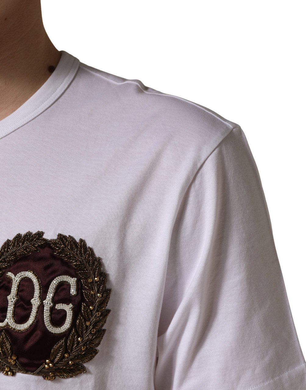 Dolce & Gabbana White DG Leaf Embroidery Crew Neck T-shirt Wit