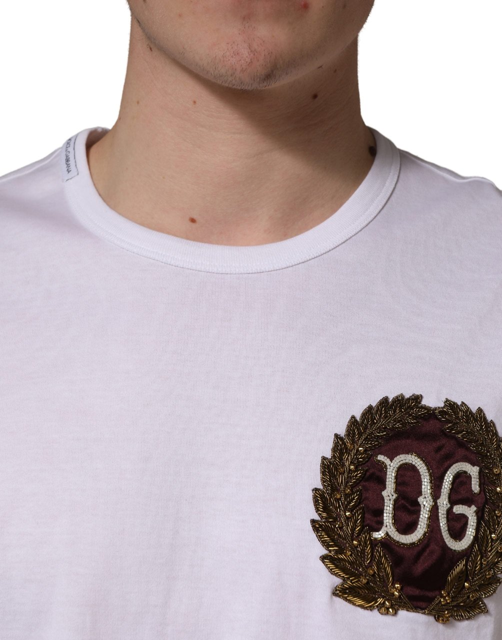Dolce & Gabbana White DG Leaf Embroidery Crew Neck T-shirt Wit
