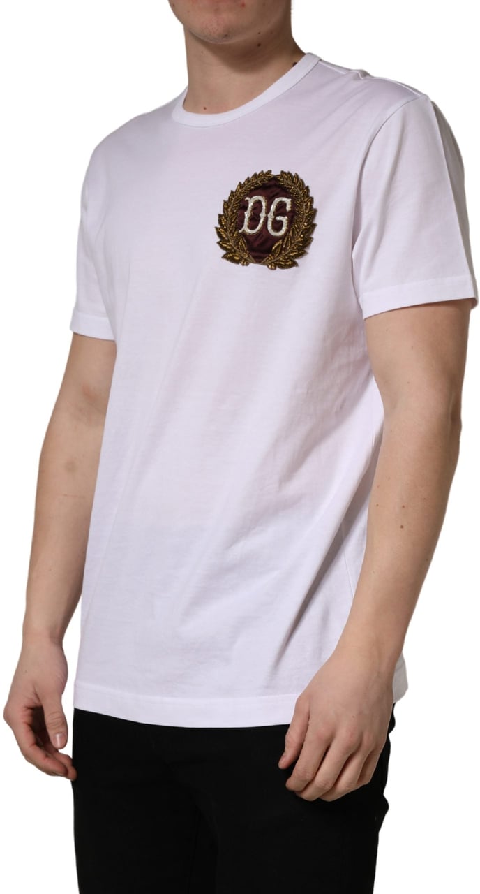 Dolce & Gabbana White DG Leaf Embroidery Crew Neck T-shirt Wit