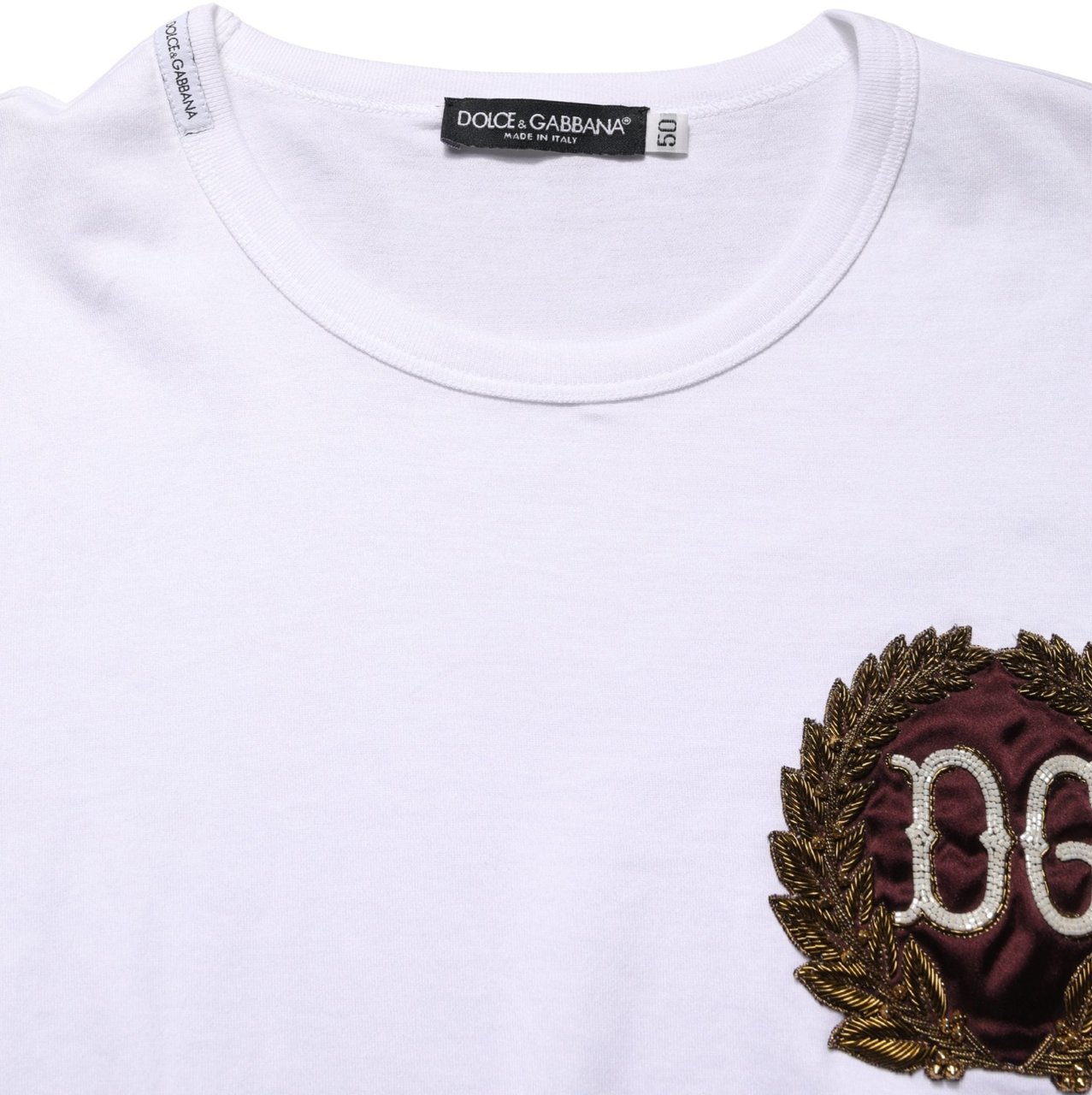 Dolce & Gabbana White DG Leaf Embroidery Crew Neck T-shirt Wit