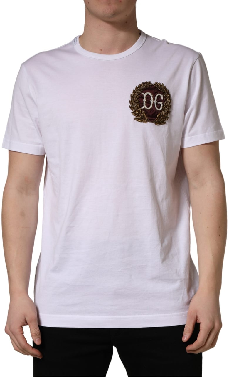 Dolce & Gabbana White DG Leaf Embroidery Crew Neck T-shirt Wit