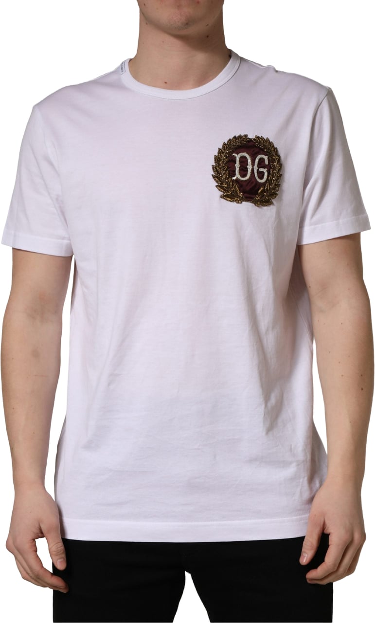 Dolce & Gabbana White DG Leaf Embroidery Crew Neck T-shirt Wit