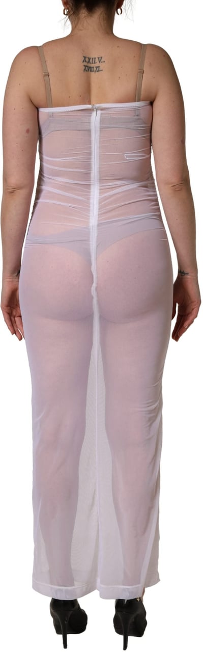 Dolce & Gabbana White Sheer Nylon Stretch Sheath Maxi Dress Wit