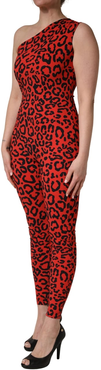 Dolce & Gabbana Black Red Nylon Leopard Pattern Jumpsuit Divers