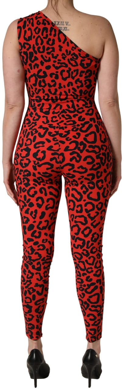 Dolce & Gabbana Black Red Nylon Leopard Pattern Jumpsuit Divers