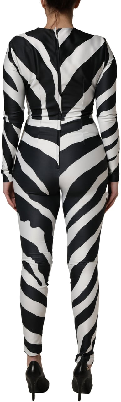 Dolce & Gabbana Black White Polyester Zebra Pattern Jumpsuit Divers