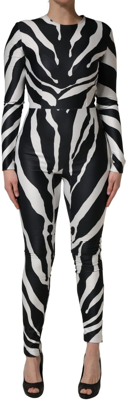 Dolce & Gabbana Black White Polyester Zebra Pattern Jumpsuit Divers
