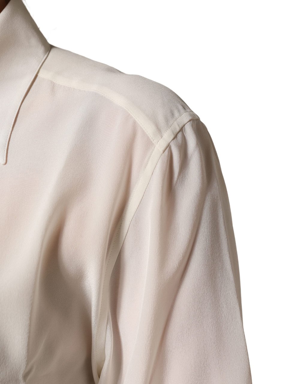 Dolce & Gabbana Off White Collared Long Sleeves Blouse Top Wit