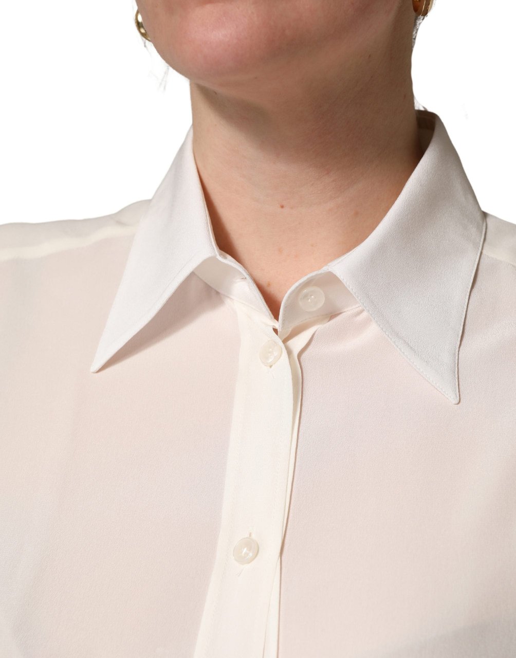 Dolce & Gabbana Off White Collared Long Sleeves Blouse Top Wit