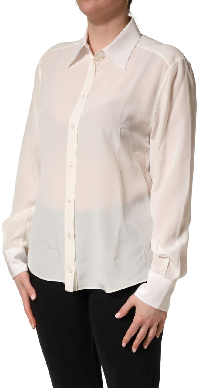 Dolce & Gabbana Off White Collared Long Sleeves Blouse Top Wit