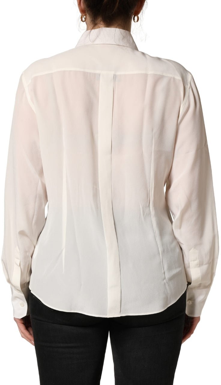 Dolce & Gabbana Off White Collared Long Sleeves Blouse Top Wit