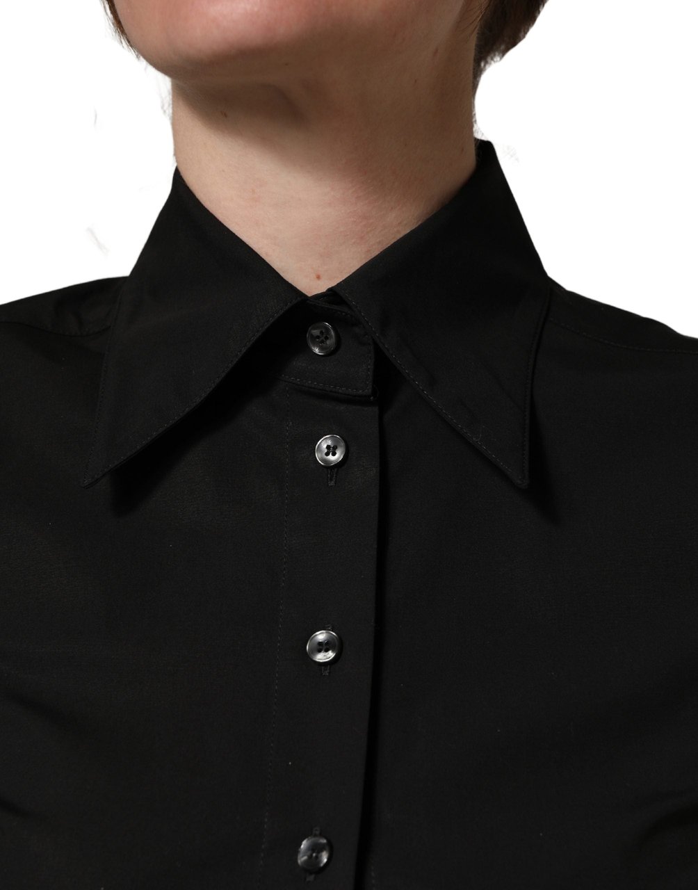 Dolce & Gabbana Black Cotton Sleeveless Collared Blouse Top Zwart
