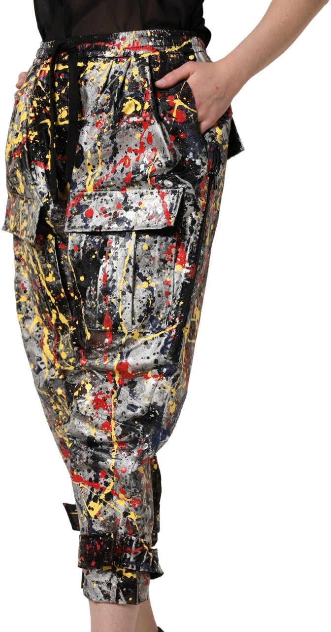 Dolce & Gabbana Black ColorSplash Effect Cargo Cropped Pants Zwart