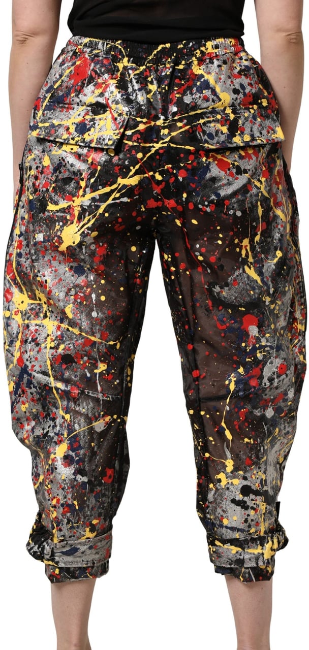 Dolce & Gabbana Black ColorSplash Effect Cargo Cropped Pants Zwart