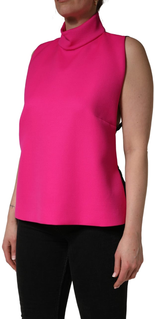 Dolce & Gabbana Hot Pink Wool Backless Sleeveless Tank Top Roze