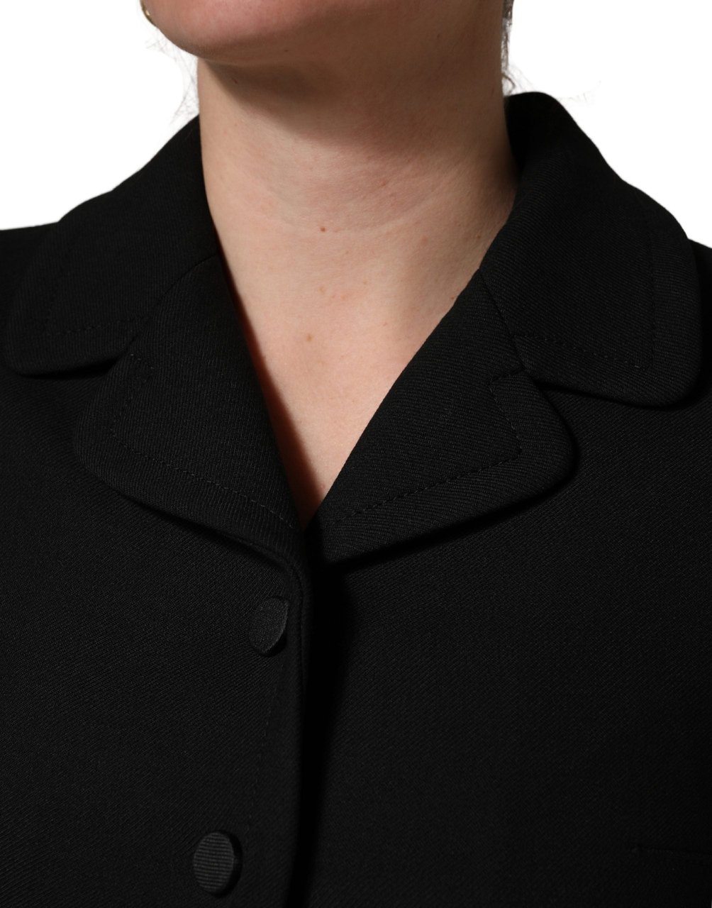 Dolce & Gabbana Black Collared Short Sleeves Cropped Blouse Top Zwart
