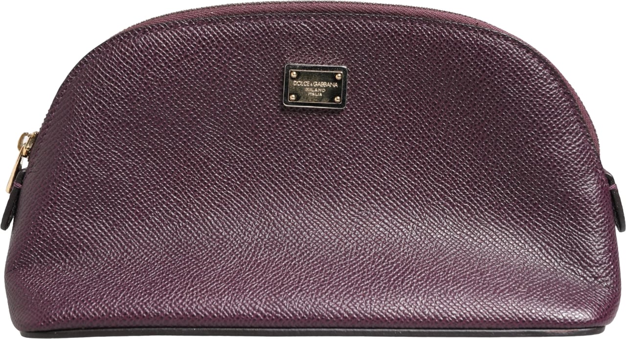 Dolce & Gabbana Dark Purple Leather DG Logo Zip Around Hand Purse Wallet Paars