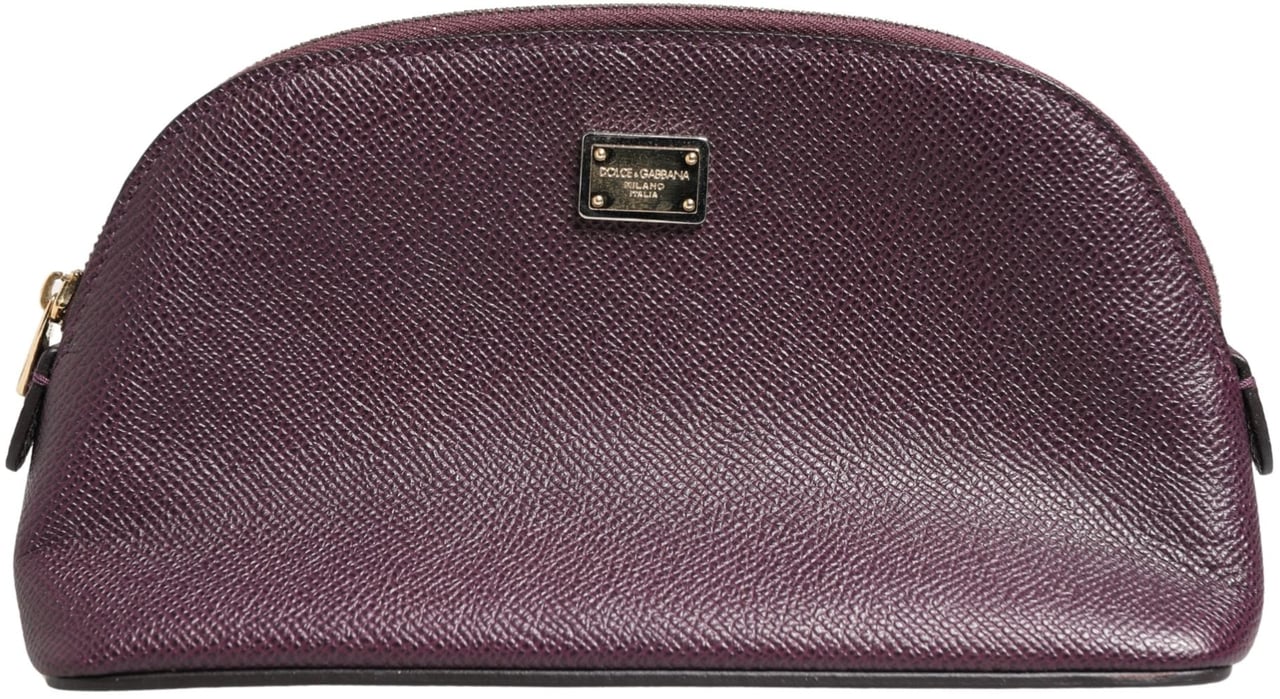 Dolce & Gabbana Dark Purple Leather DG Logo Zip Around Hand Purse Wallet Paars
