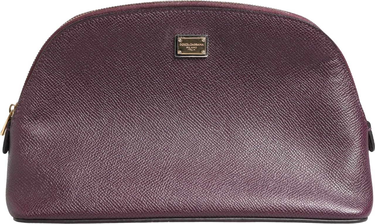 Dolce & Gabbana Dark Purple Leather DG Logo Zip Around Hand Purse Wallet Paars