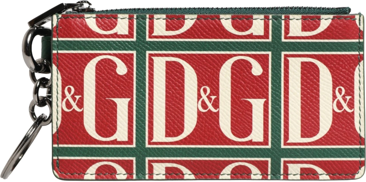 Dolce & Gabbana Green Calf Leather Logo Print Monogram Card Holder Wallet Groen