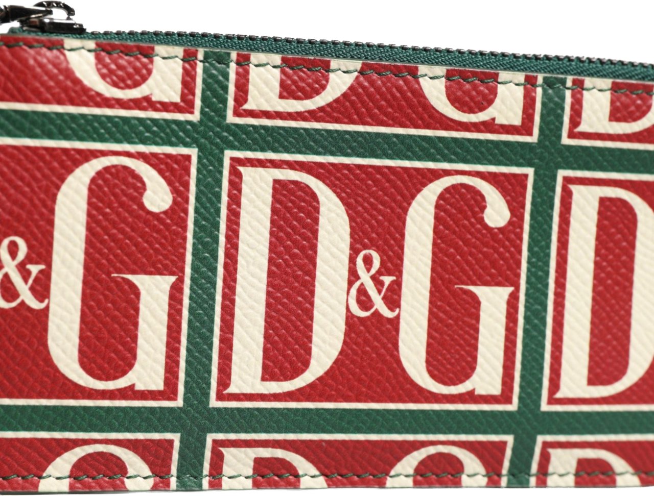Dolce & Gabbana Green Calf Leather Logo Print Monogram Card Holder Wallet Groen