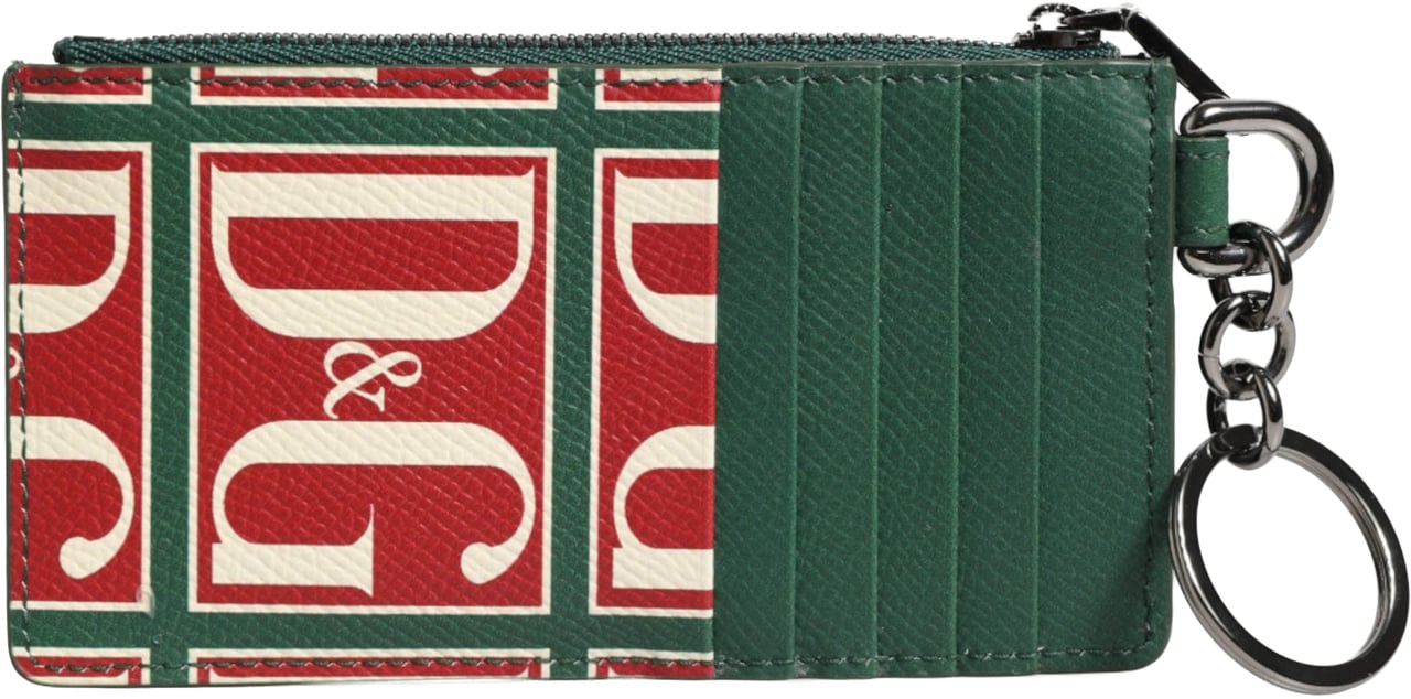 Dolce & Gabbana Green Calf Leather Logo Print Monogram Card Holder Wallet Groen