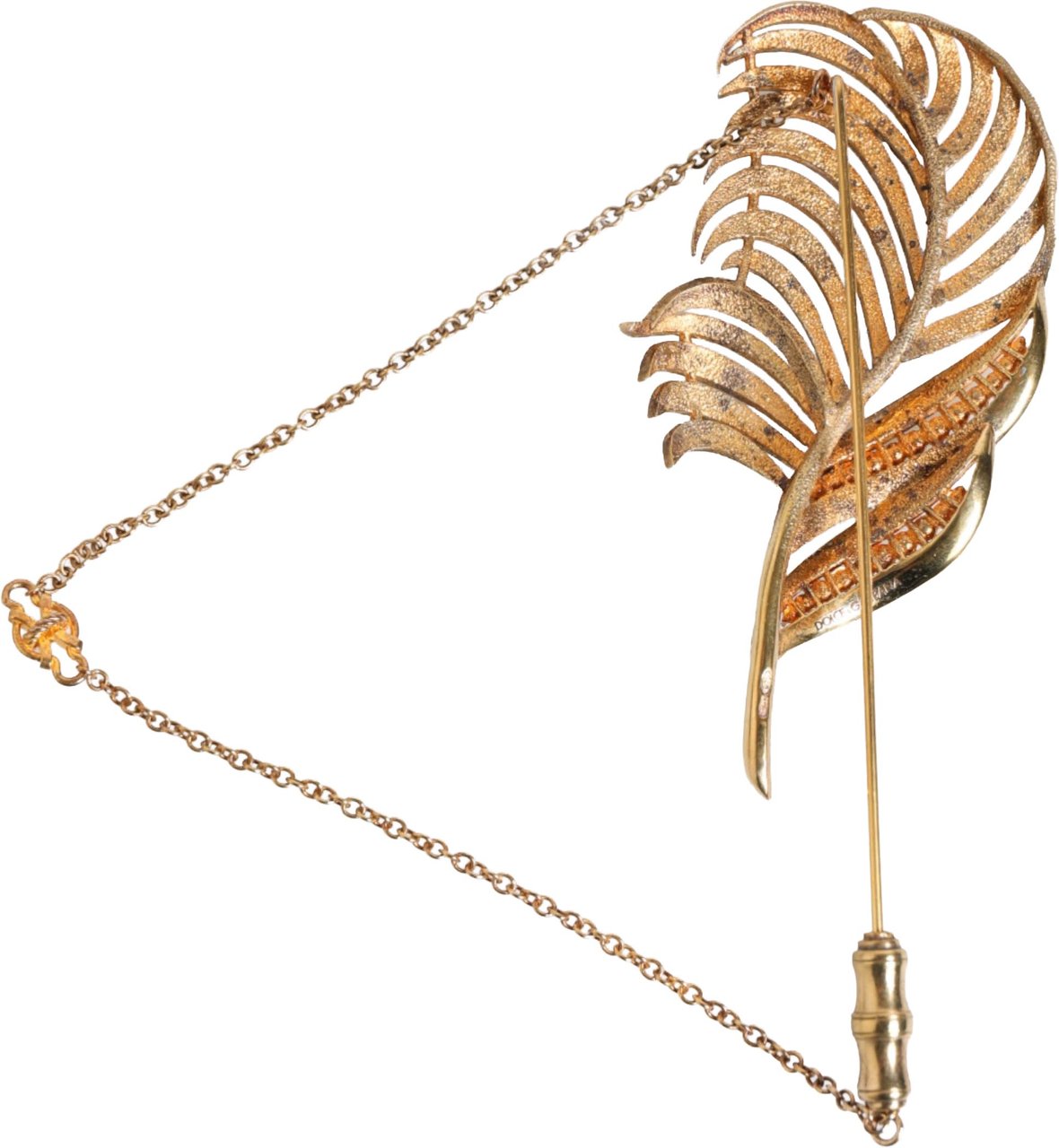 Dolce & Gabbana Gold Sterling Silver925 Leaf Embellished Lapel Pin Brooch Goud