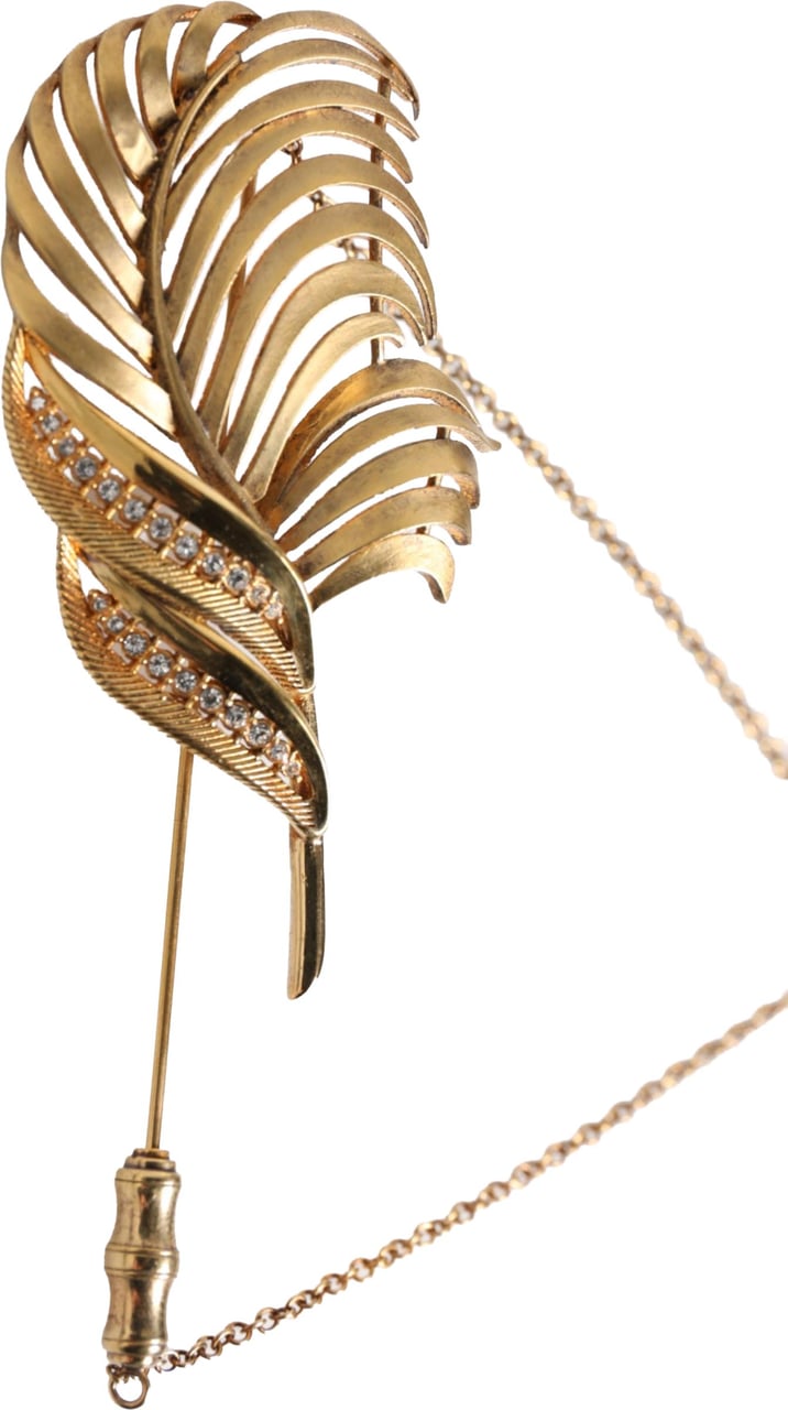 Dolce & Gabbana Gold Sterling Silver925 Leaf Embellished Lapel Pin Brooch Goud