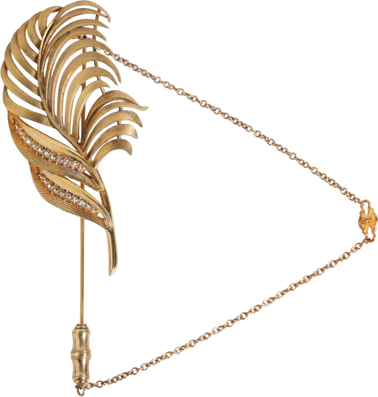 Dolce & Gabbana Gold Sterling Silver925 Leaf Embellished Lapel Pin Brooch Goud