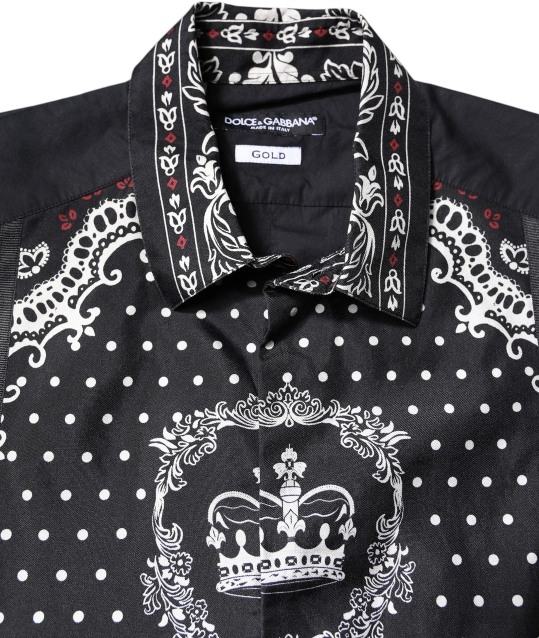 Dolce & Gabbana Black White Bandana GOLD Formal Dress Shirt Zwart