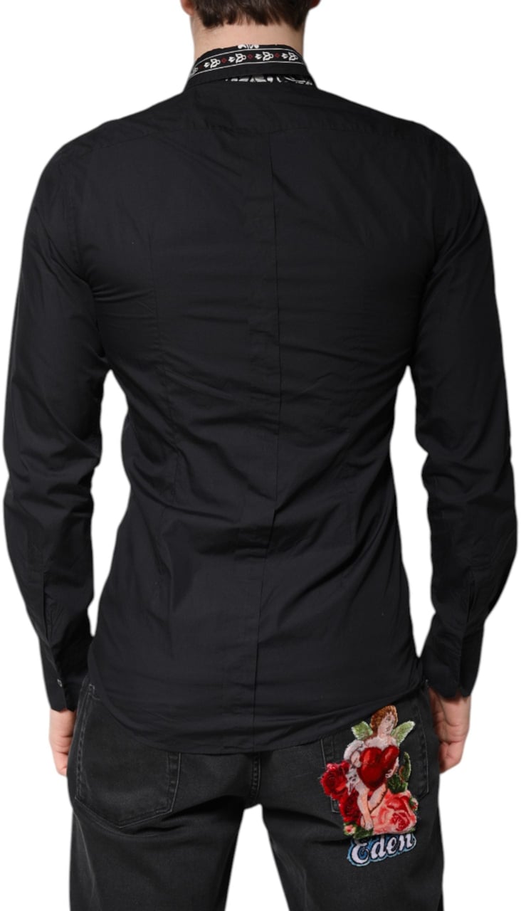 Dolce & Gabbana Black White Bandana GOLD Formal Dress Shirt Zwart
