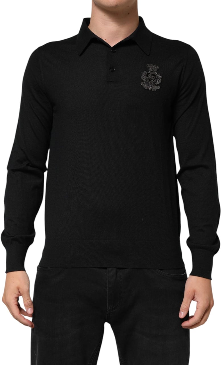 Dolce & Gabbana Black Crest Long Sleeve Men Pullover Sweater Zwart