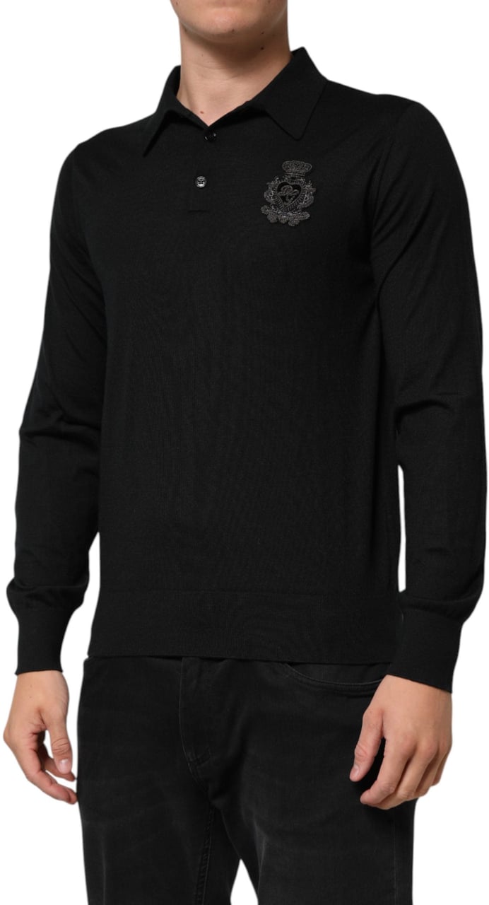 Dolce & Gabbana Black Crest Long Sleeve Men Pullover Sweater Zwart
