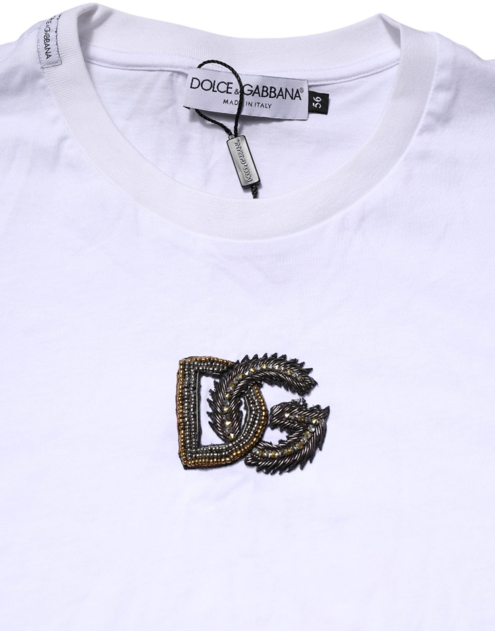Dolce & Gabbana White Cotton DG Logo Embroidery Men T-shirt Wit