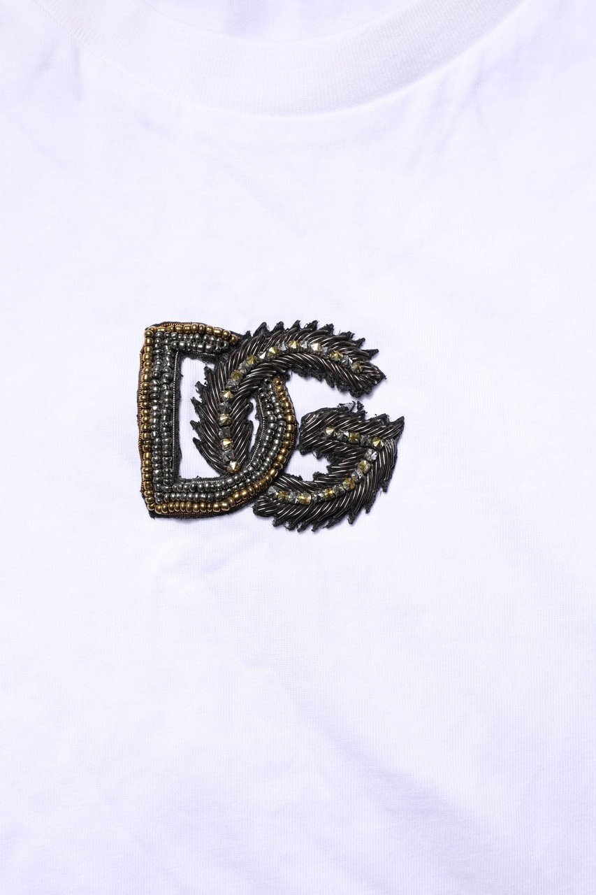 Dolce & Gabbana White Cotton DG Logo Embroidery Men T-shirt Wit